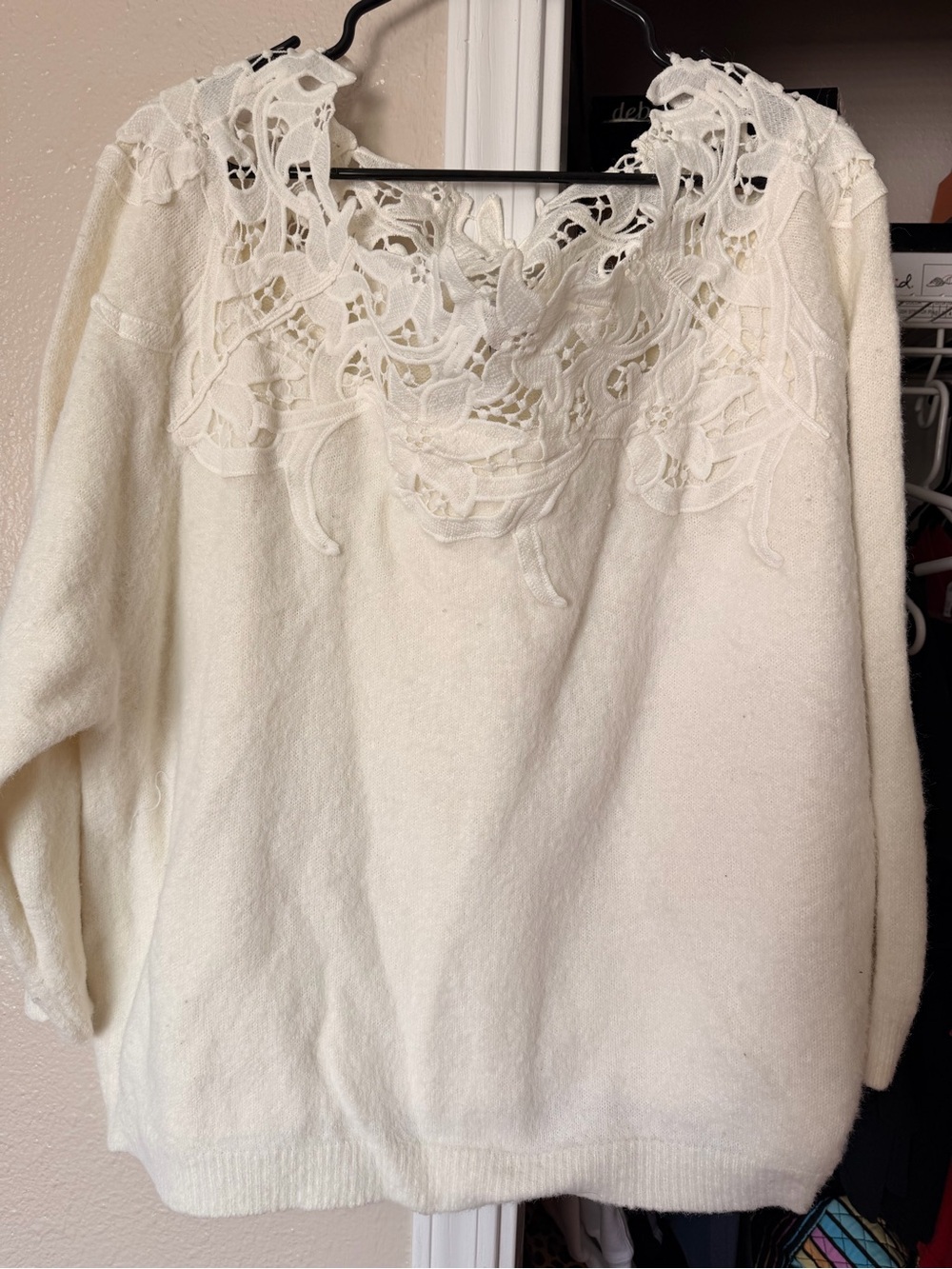 Avenue White Crochet-Trim Sweater